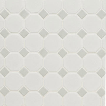 Matte White and Gray, Octagon Mosaic | Porcelain Wall and Floor Tile