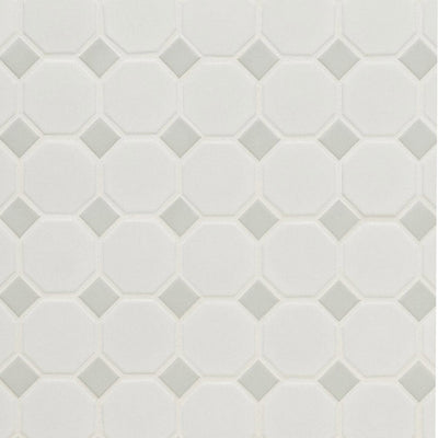 Matte White and Gray, Octagon Mosaic | Porcelain Wall and Floor Tile