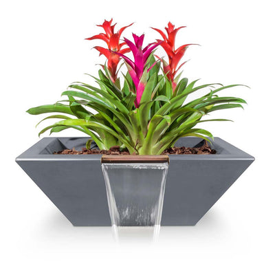 Maya Square Planter & Water Bowl, GFRC Concrete | Water Feature - Gray