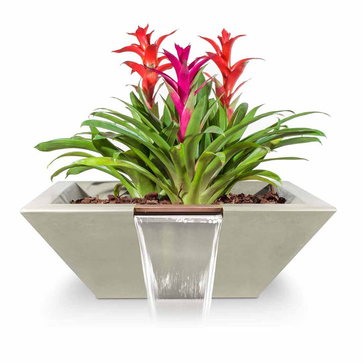 Maya Square Planter & Water Bowl, GFRC Concrete | Water Feature - Ash