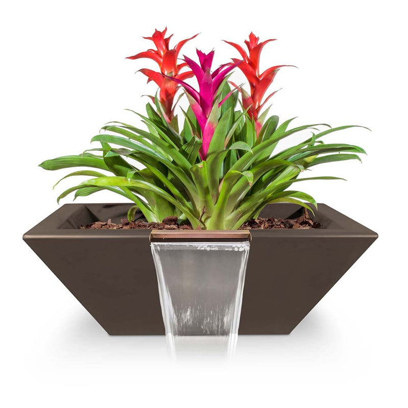 Maya Square Planter & Water Bowl, GFRC Concrete | Water Feature - Chocolate