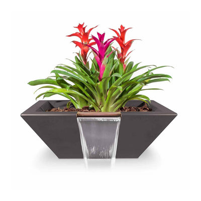 Maya Square Planter & Water Bowl, GFRC Concrete | Water Feature - Chestnut