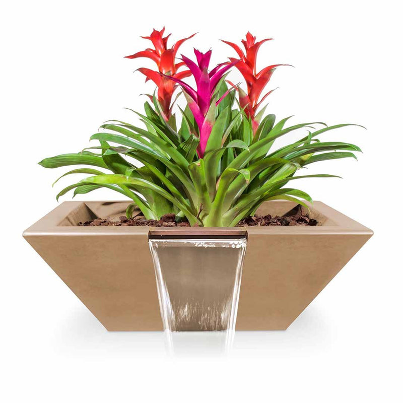 Maya Square Planter & Water Bowl, GFRC Concrete | Water Feature - Brown