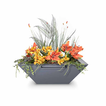 Maya Round Planter & Water Bowl, Powder Coated Metal | Water Feature - Gray