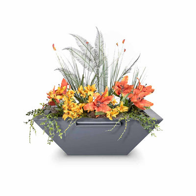 Maya Round Planter & Water Bowl, Powder Coated Metal | Water Feature - Gray