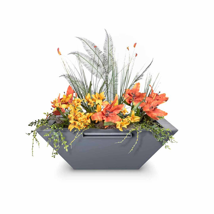 Maya Round Planter & Water Bowl, Powder Coated Metal | Water Feature - Gray