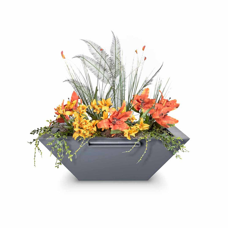 Maya Round Planter & Water Bowl, Powder Coated Metal | Water Feature - Gray