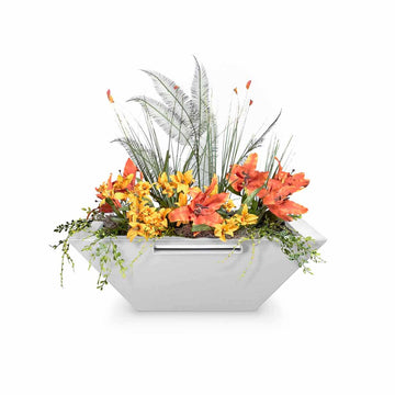 Maya Round Planter & Water Bowl, Powder Coated Metal | Water Feature - White