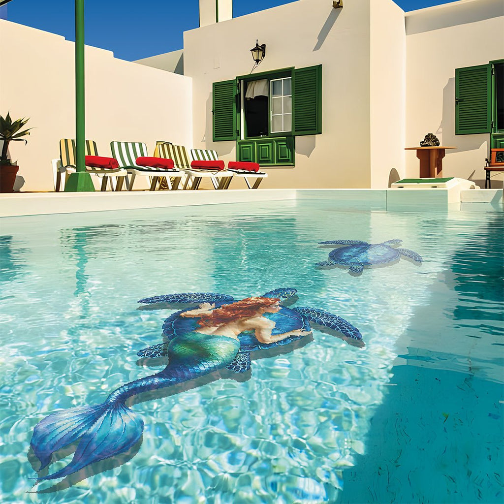 Mermaid with Blue Turtle w/ Shadow | Pool Mosaic by Custom Mosaics