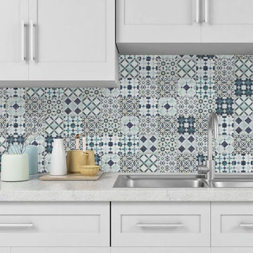 Moroccan Mix Azure, 4" x 4" Ceramic Tile | Kitchen Backsplash Tile