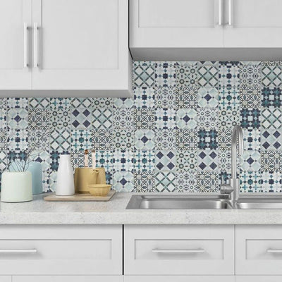 Moroccan Mix Azure, 4" x 4" Ceramic Tile | Kitchen Backsplash Tile