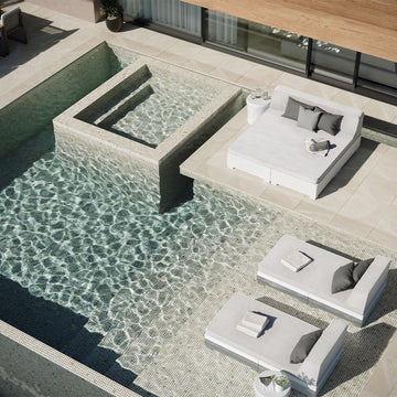 Oasis Marfil, 1.5" x 1.5" + 1" x 1" Glass Tile | Pool, Spa, & Kitchen Tile