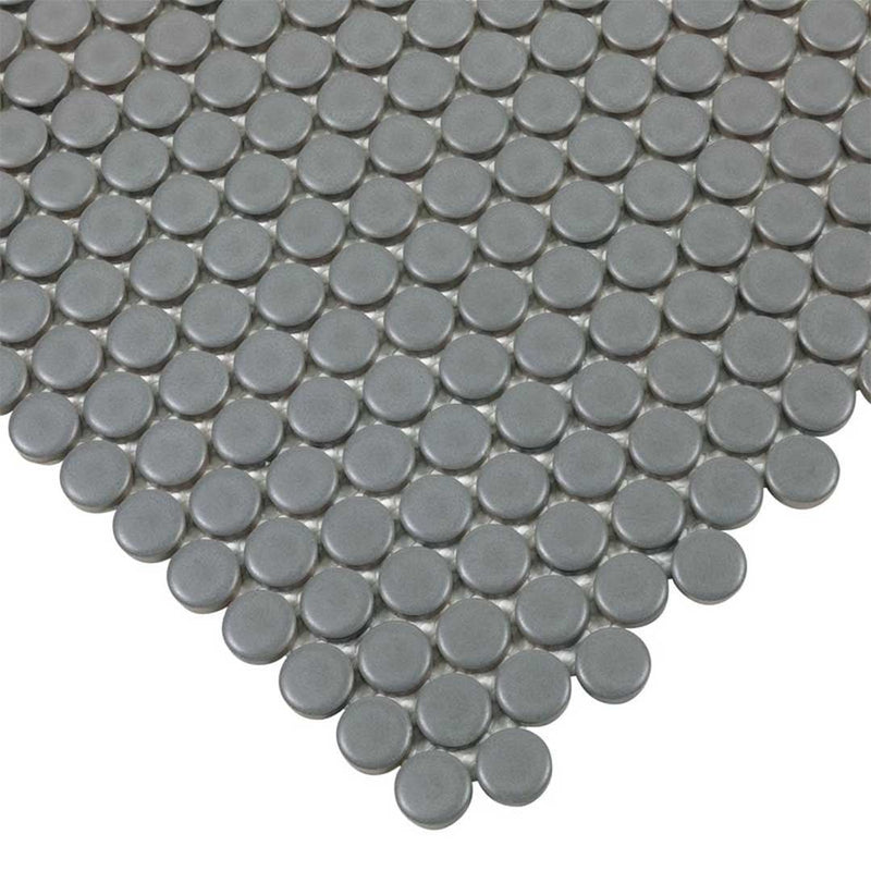 Porcelart Gray Matte, Penny Round | Porcelain Tile Anthology