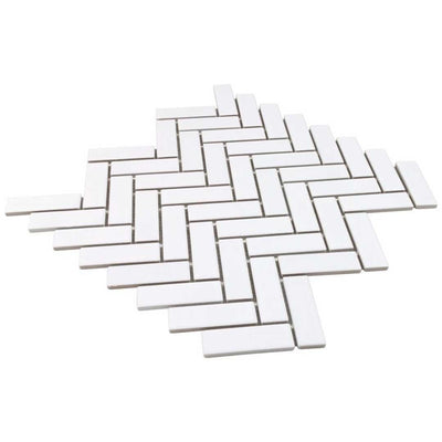 Porcelart White Glossy, Herringbone Mosaic | Porcelain Tile