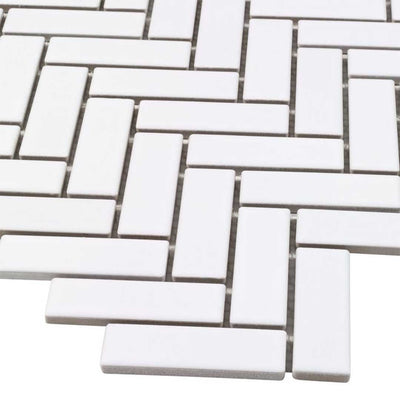Porcelart White Glossy, Herringbone Mosaic | Porcelain Tile