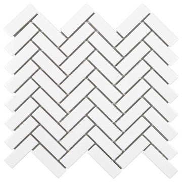 Porcelart White Glossy, Herringbone Mosaic | Porcelain Tile
