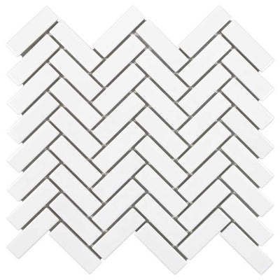 Porcelart White Glossy, Herringbone Mosaic | Porcelain Tile