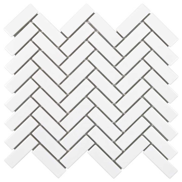 Porcelart White Glossy, Herringbone Mosaic | Porcelain Tile