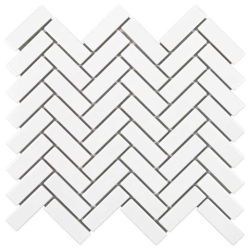 Porcelart White Glossy, Herringbone Mosaic | Porcelain Tile