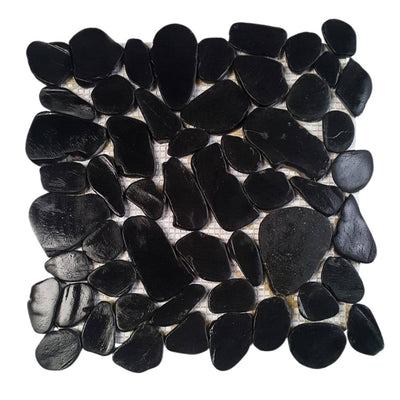 Pure Black, Pebble Tile | Shaved Pebbles Mosaics | Natural Stone