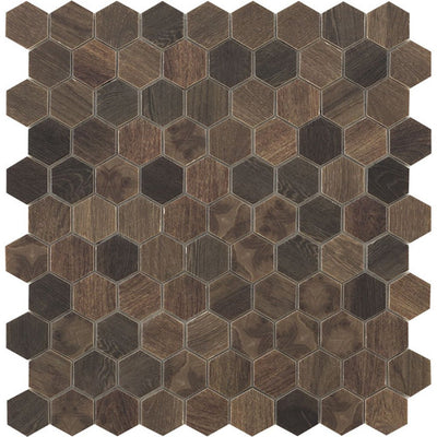 Royal Dark Wood Mix Slip Resistant, Hexagon Glass Tile | Vidrepur 