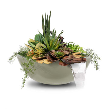 Sedona Round Planter & Water Bowl, GFRC Concrete | Water Feature - Ash