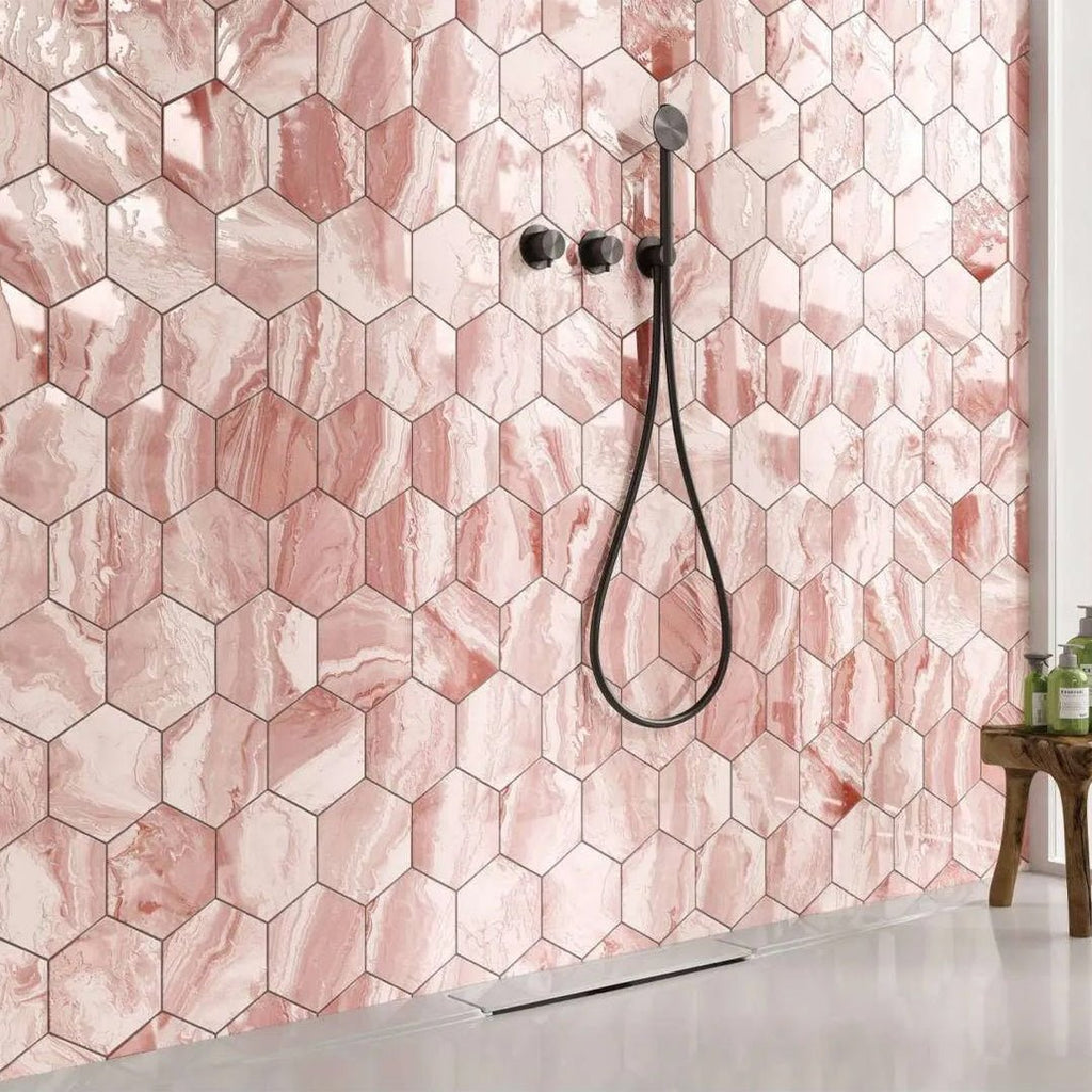 Selleny Salmon, Hexagon Porcelain Tile | Kitchen, Spa, and Pool Tile