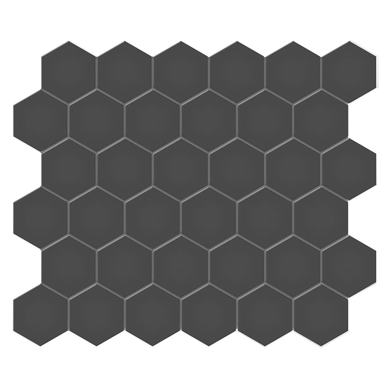 Soho Retro Black, 2" Hexagon | Ceramic Tile for Backsplashes & Floors
