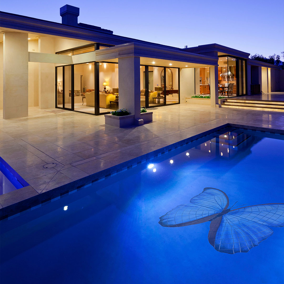 Butterfly mosaic installed in swimming pool