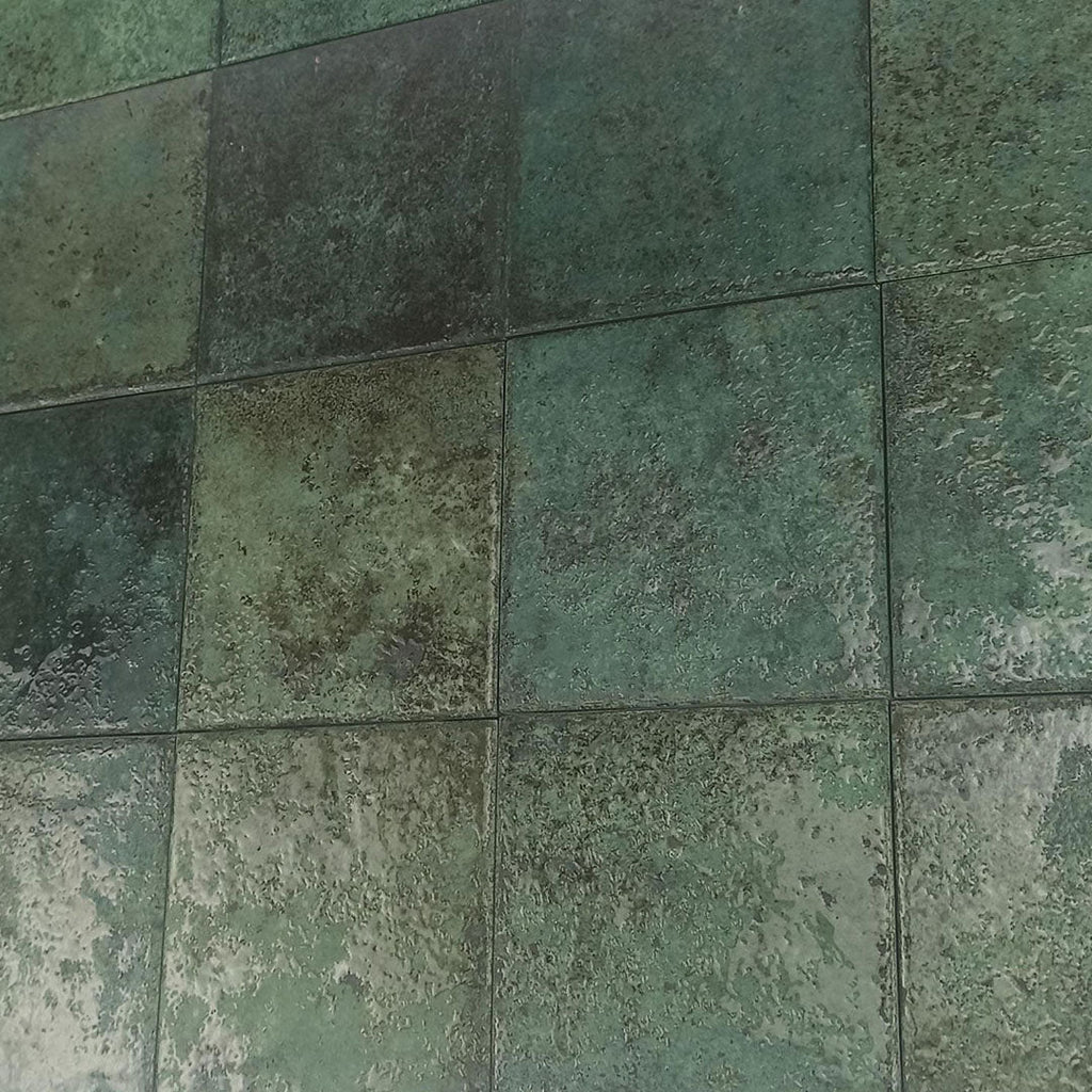Tahiti Emerald Glossy, 6" x 6" Porcelain Tile | Zellige-Look Pool Tile