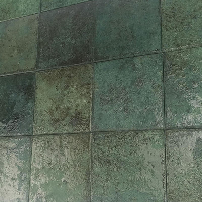 Tahiti Emerald Glossy, 6" x 6" Porcelain Tile | Zellige-Look Pool Tile