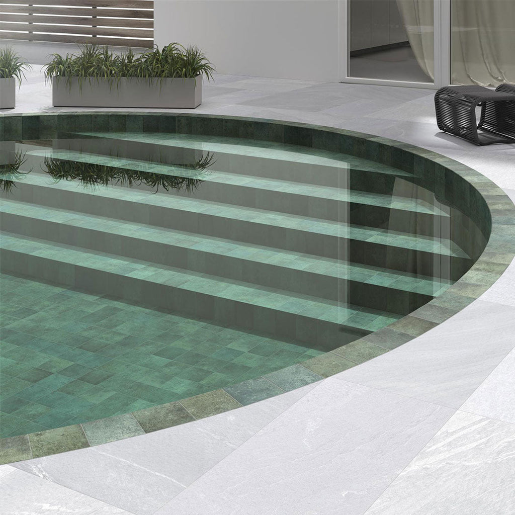 Tahiti Emerald Glossy, 6" x 6" Porcelain Tile | Zellige-Look Pool Tile