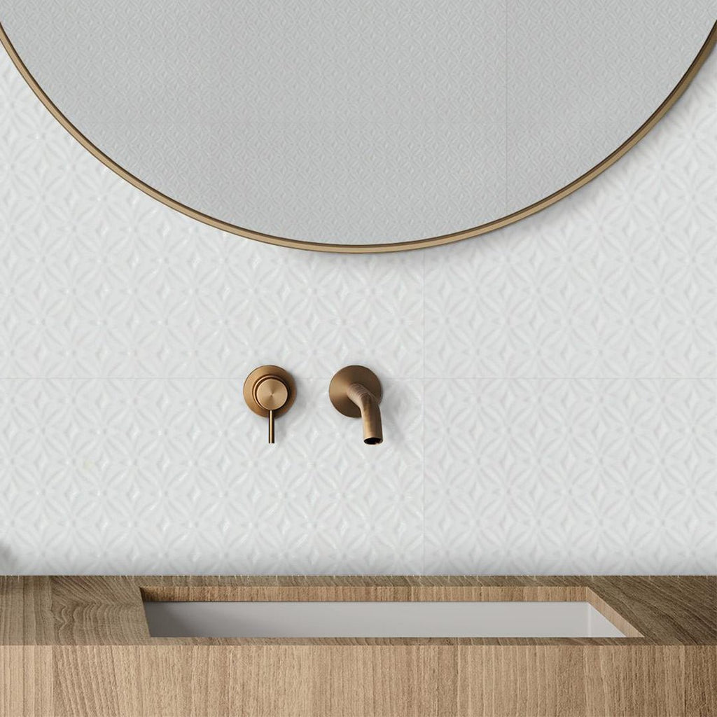 Terreno White Glossy Bloom, 12" x 24" Ceramic Tile | Wall Tile
