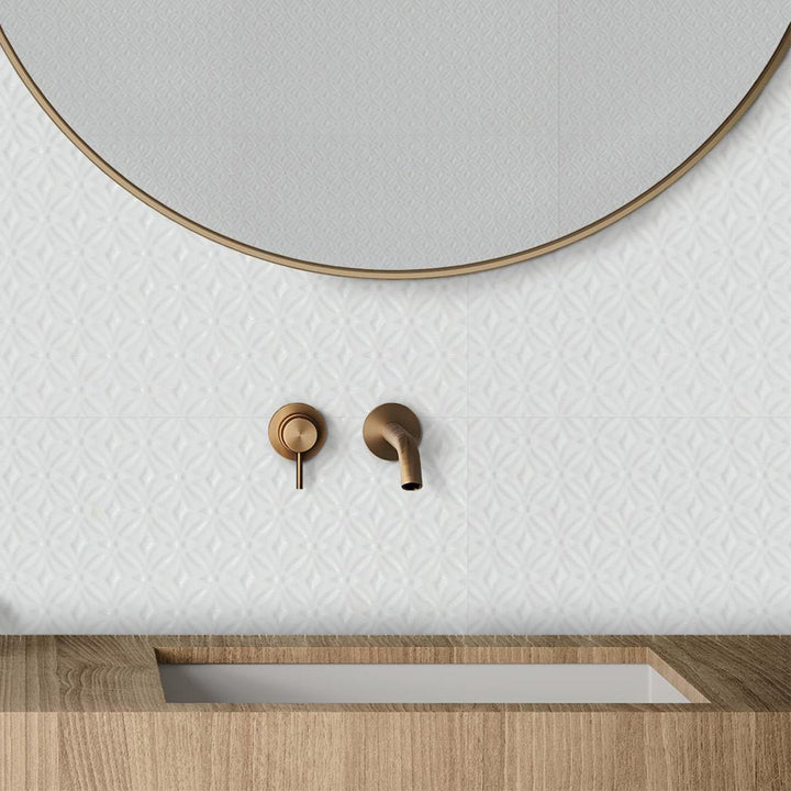 Terreno White Glossy Bloom, 12" x 24" Ceramic Tile | Wall Tile