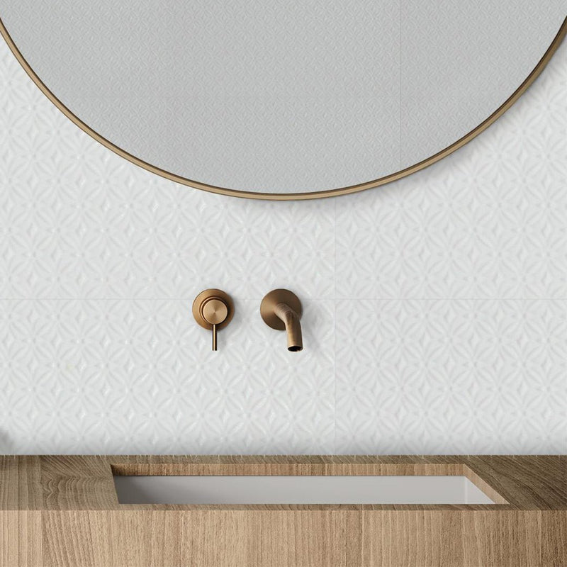 Terreno White Glossy Bloom, 12" x 24" Ceramic Tile | Wall Tile