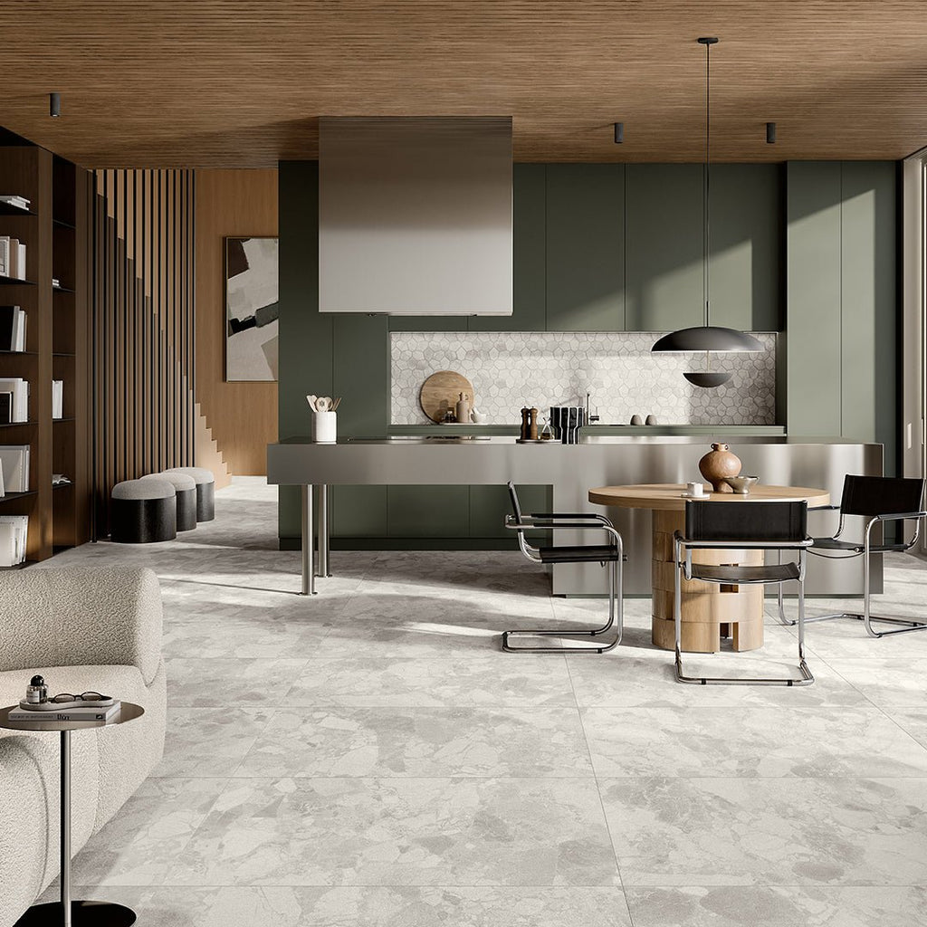 Venice White, 24" x 48" Porcelain Tile | Terrazzo-Look Floor Tile