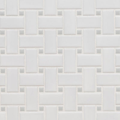 White and Gray, Basketweave Mosaic | Porcelain Kitchen and Bath Tile