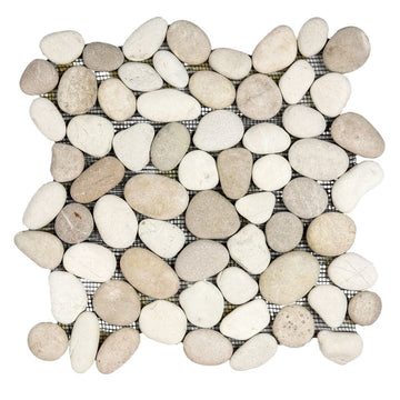 White and Tan Pebble Tile | Hopscotch Series | Natural Stone Mosaics