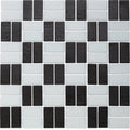 Onyx and White, 1" x 2" Basket Weave Alternating Pattern - Glass Tile