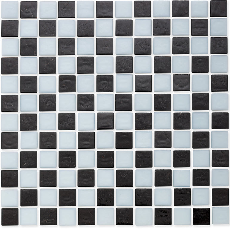 Onyx and White, 1" x 1" Checkerboard Pattern Glass Tile