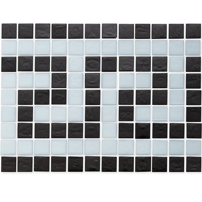 Onyx and White, 1" x 1" Greek Key Pattern Glass Tile