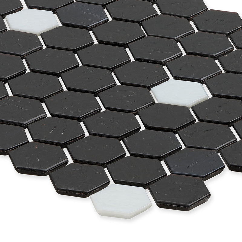 Onyx with White Dot, Hex Dot Pattern Glass Tile