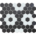 Onyx with White Flower, Hex Flower Pattern - Glass Tile