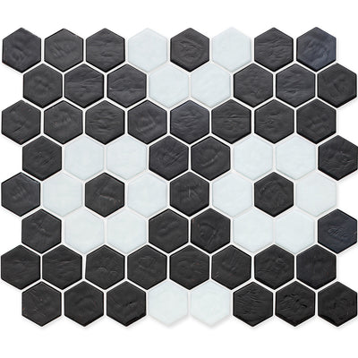 Onyx with White Flower, Hex Flower Pattern Glass Tile