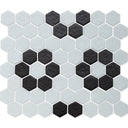 White with Onyx Flower, Hex Flower Pattern - Glass Tile