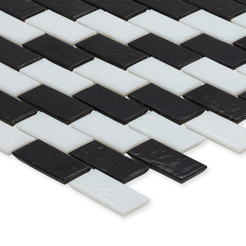 Onyx and White, 1" x 2" Subway Pattern Glass Tile