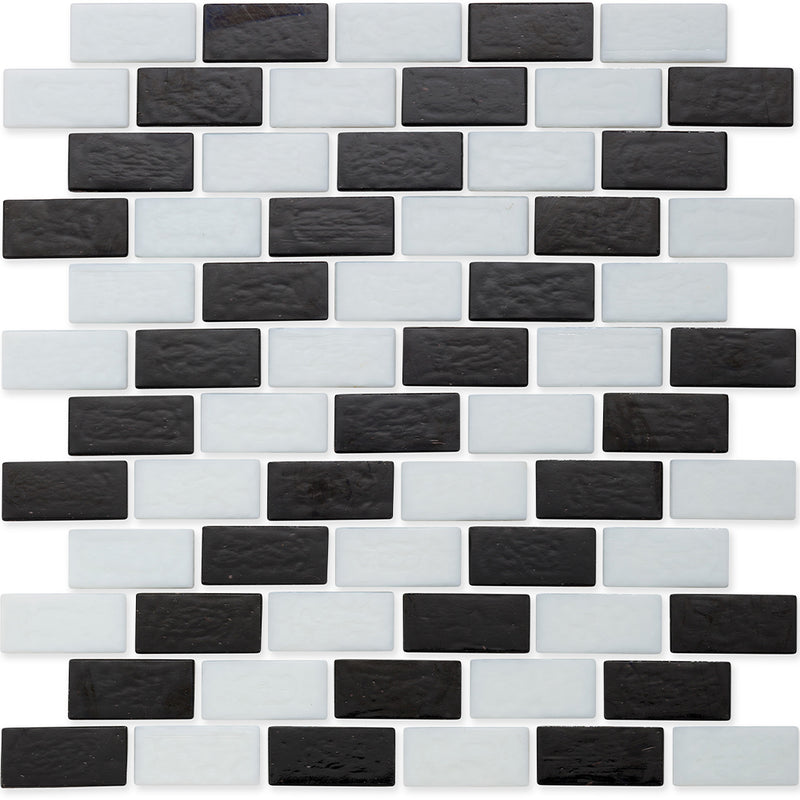 Onyx and White, 1" x 2" Subway Pattern Glass Tile