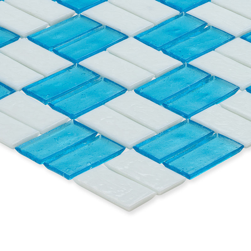 Zircon and White, 1" x 2" Basket Weave Alternating Pattern Glass Tile