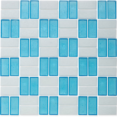 Zircon and White, 1" x 2" Basket Weave Alternating Pattern Glass Tile