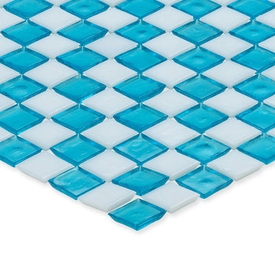 Zircon and White, 1" x 1" Checkerboard Pattern Glass Tile